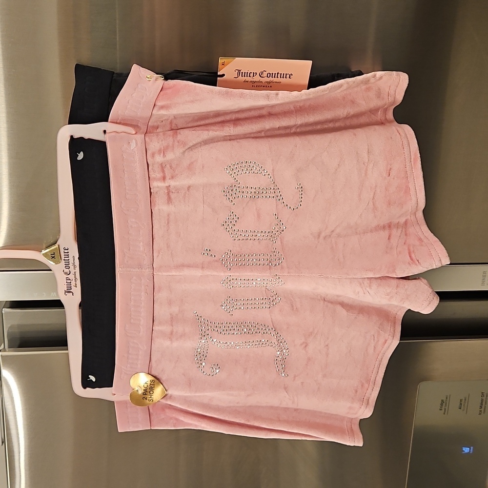 💕JUICY COUTURE💕 2 Pack Velour PJ Shorts Set 90s Pink & Black Bedazzled XL NWT